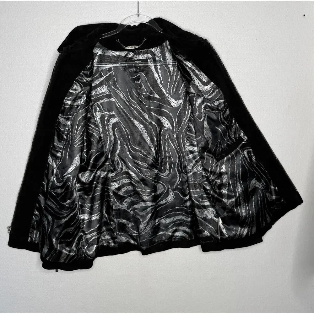 2000s Dennis Basso Washable Black Suede Leather Jacket zippered Cuffs Medium